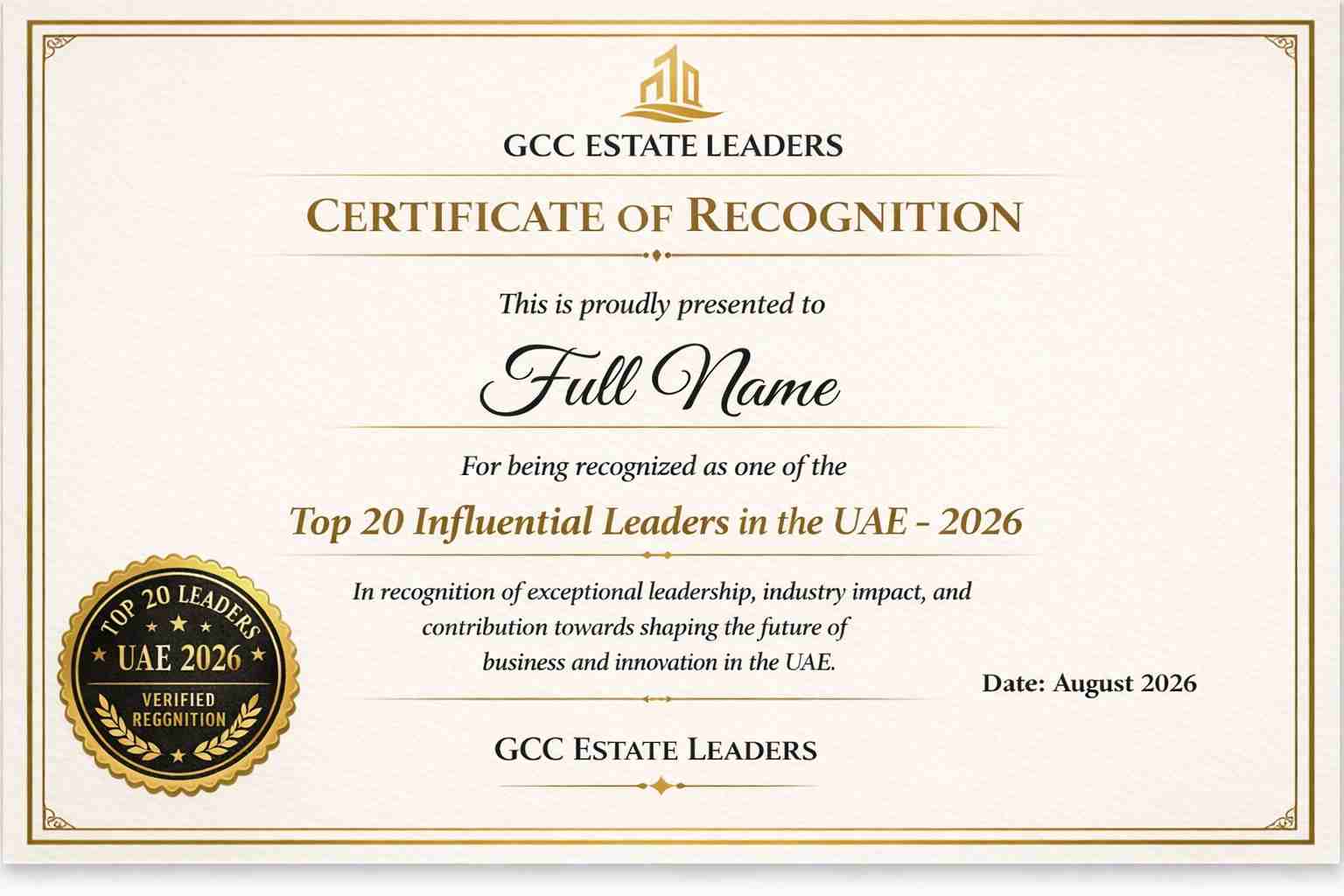 Certificate of Recognition UAE Leaders