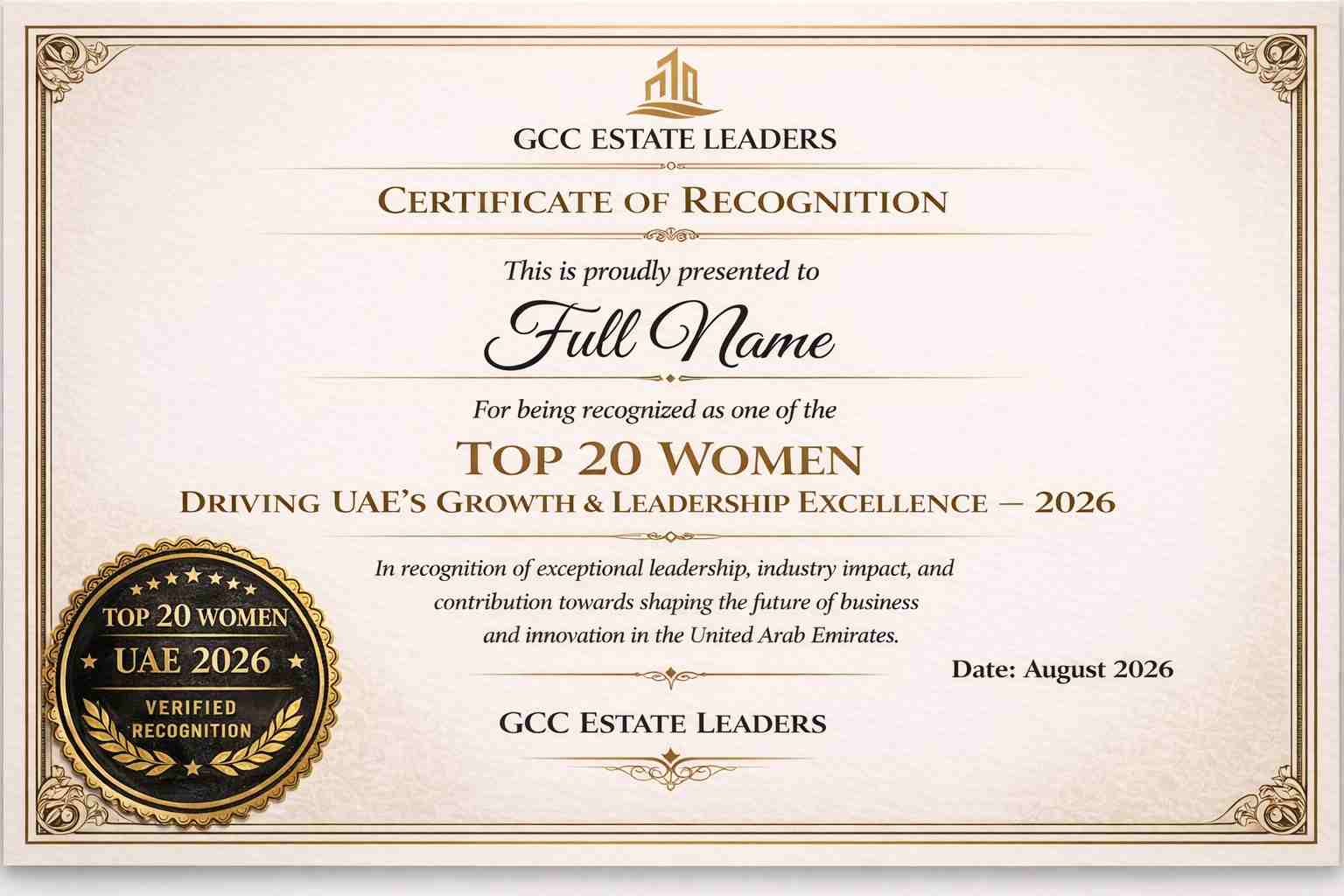 Certificate of Recognition UAE Leaders
