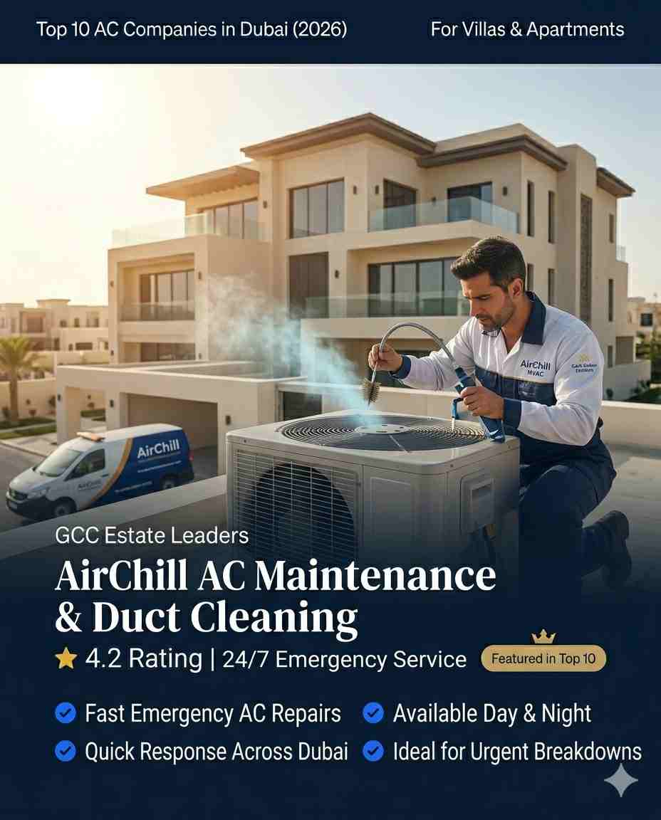 Top 10 AC Companies in Dubai for Villas & Apartments - 2026 Edition 12 24/7 emergency AC repair Dubai technician responding urgent air conditioning breakdown service